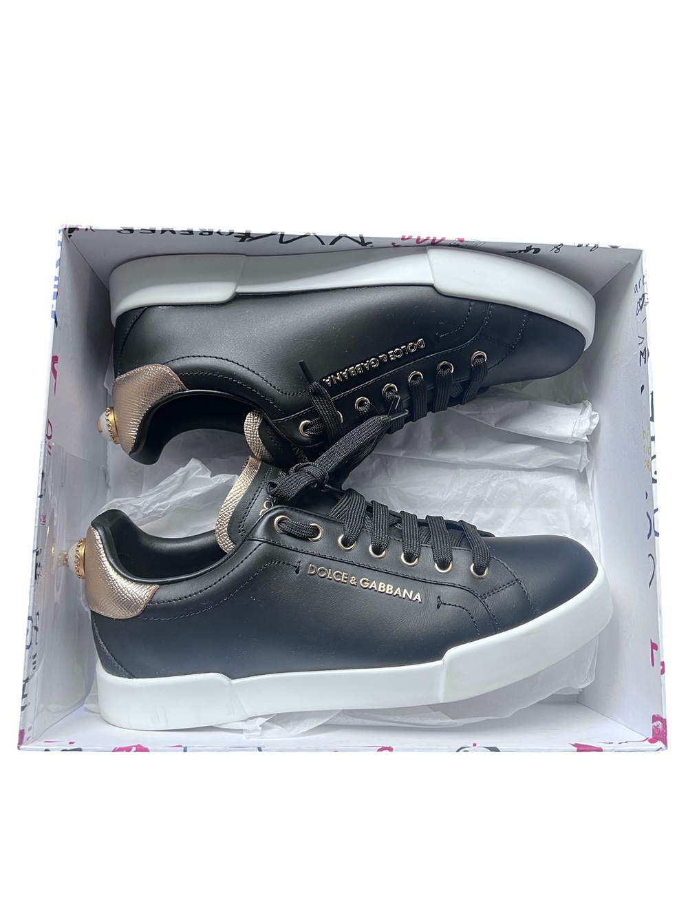 Dolce & Gabbana Black Sneakers with Rose-Gold Heel Accent